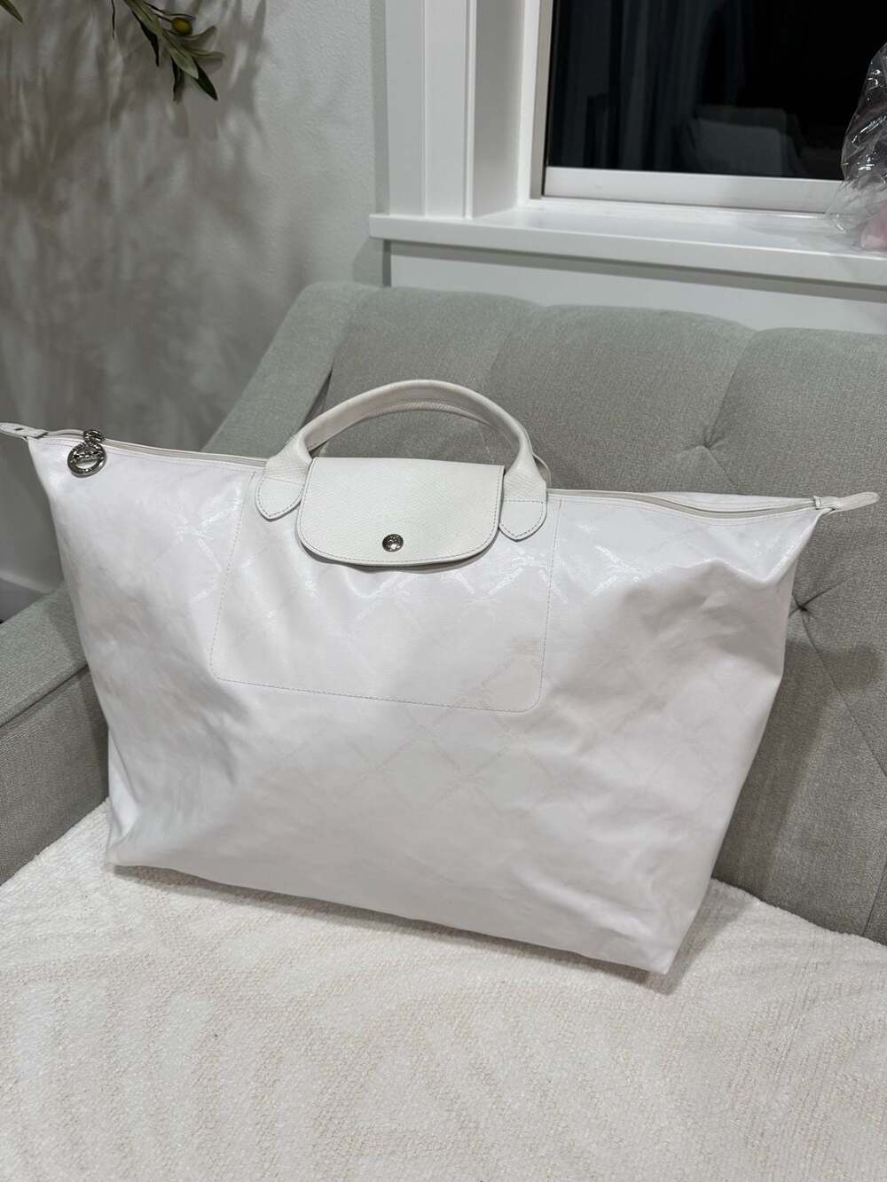 Longchamp LM Metal White Monogram Large Travel Tote Bag